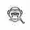 A Full Body Angry Monkey Holding A Cigarette In Its Tail And A mini gun In Its Hand tattoo design idea