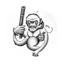 A Full Body realistic Angry Monkey Holding A Cigarette In Its Tail And A mini gun In Its Hand tattoo design idea