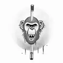 A Full Body realistic Angry Monkey Holding A Cigarette In Its Tail And A mini gun In Its Hand tattoo design idea