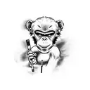 A Full Body realistic Angry Monkey Holding A Cigarette In Its Tail And A mini gun In Its Hand tattoo design idea