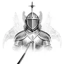 knight with sword and black detailed armor with black angel wings tattoo design idea