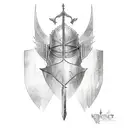 knight with sword and black detailed armor with black angel wings tattoo design idea