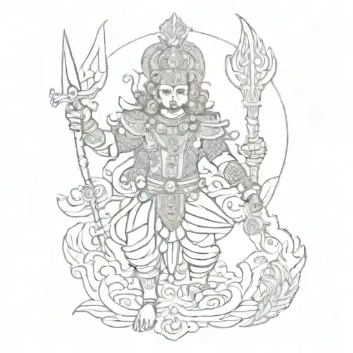 A sketch style tattoo of Karna, the Hindu warrior, with intricate details and symbolism related to Hinduism tattoo design idea