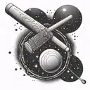 A cricket bat and ball forming a yin-yang symbol with Aquarius constellation in the background tattoo design idea