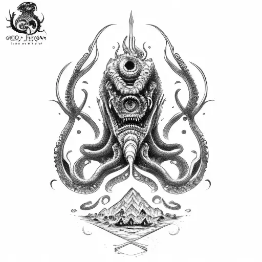 god dagon, lovecraft, kraken, tentackles tattoo design idea