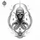 sexy barberian quin, giger style tattoo design idea