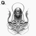 sexy barberian quin, giger style tattoo design idea