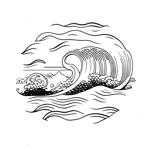 the quote "And my waves meet your shore, ever and evermore" with a small one line wave drawing tattoo design idea