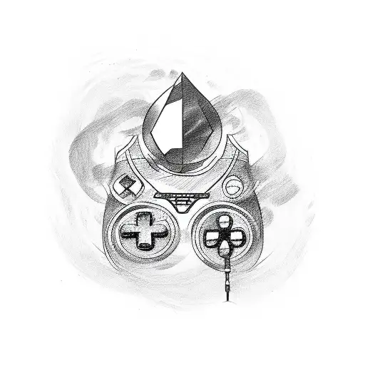 A sketch-style tattoo of a handcrafted video game controller, with intricate details and patterns tattoo design idea