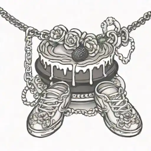 anklet bracelet tattoo with cake charm hanging tattoo design idea