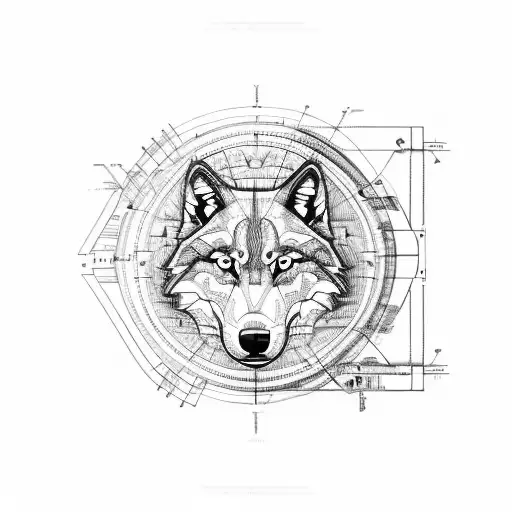 A wolf paw print merged with a blueprint design, symbolizing the client's occupation as an engineer and their passion for hiking tattoo design idea