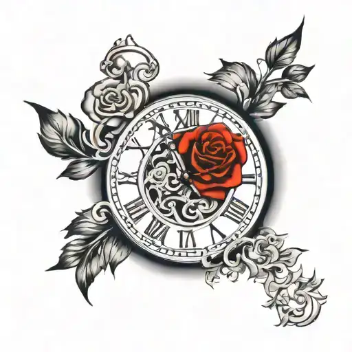 make me a half sleeve tattoo with a clock with roman numerals and other stuff that simbolize new beginnings strength and tattoo design idea