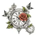 make me a half sleeve tattoo with a clock with roman numerals and other stuff that simbolize new beginnings strength and tattoo design idea