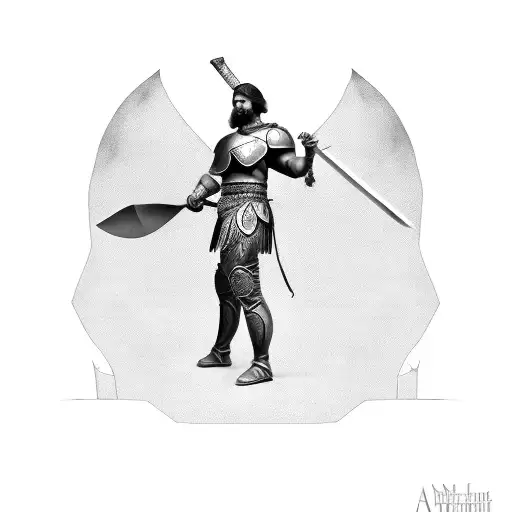Sword-wielding gladiator standing in front of a Turkish flag tattoo design idea