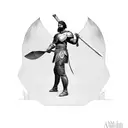 Sword-wielding gladiator standing in front of a Turkish flag tattoo design idea