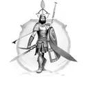 Sword-wielding gladiator standing in front of a Turkish flag tattoo design idea