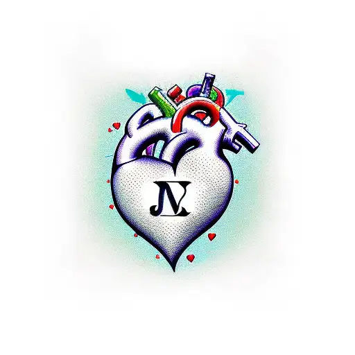 T+J+B heartigram (Union, love) heart heartigram original tribal tattoo  design