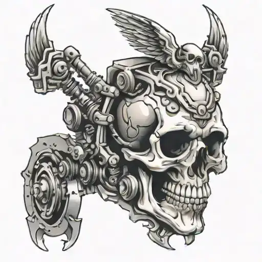skull engine tattoo design idea