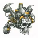 skull engine tattoo design idea