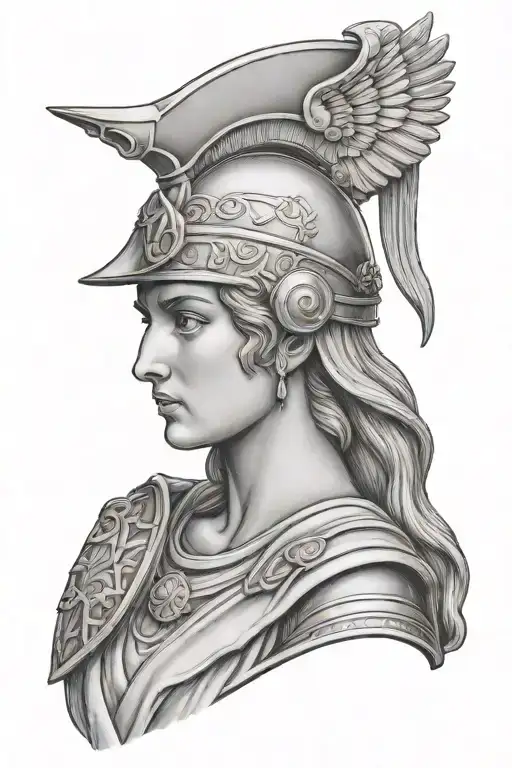 Greek statue of Athena holding her shield  tattoo design idea