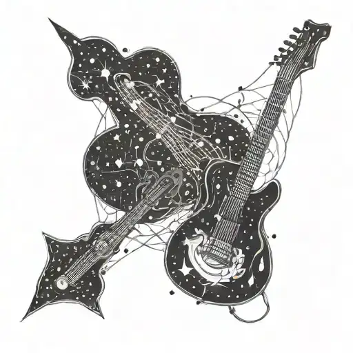 pleiades constellation and guitar intertwined tattoo design idea