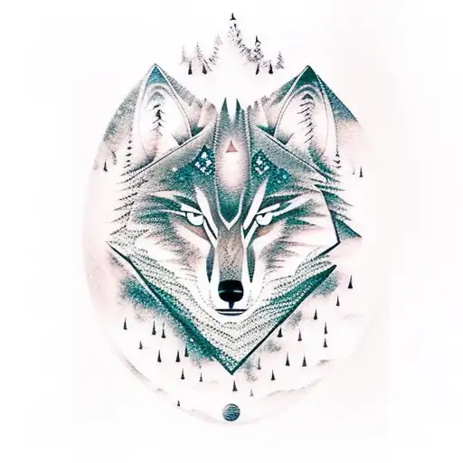 A mystical moonlit forest with a lone wolf howling tattoo design idea