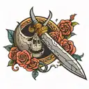 moon, dagger with serpent wrapped tattoo design idea