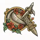 moon, dagger with serpent wrapped tattoo design idea