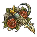 moon, dagger with serpent wrapped tattoo design idea