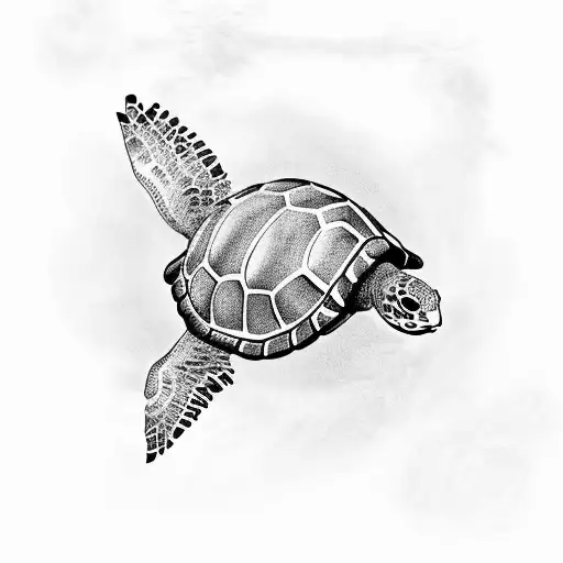 create a 3-inch to 5-inch tattoo illustration design with clean bold lines that depicts an Aruban sea turtle  tattoo design idea