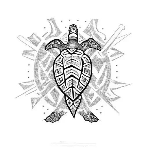 create a tribal 3-inch to 5-inch tattoo illustration design with clean bold lines that depicts an Aruban sea turtle  tattoo design idea