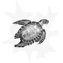 full overhead view of aruban sea turtle with initials included in shell pattern: CPS, CQS tattoo design idea