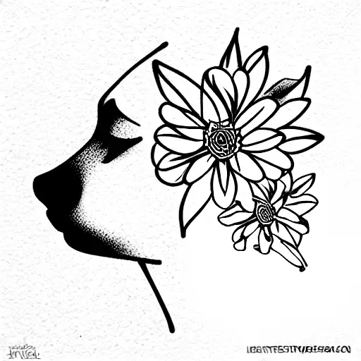 female flowers and the face of a bichon maltesse tattoo design idea
