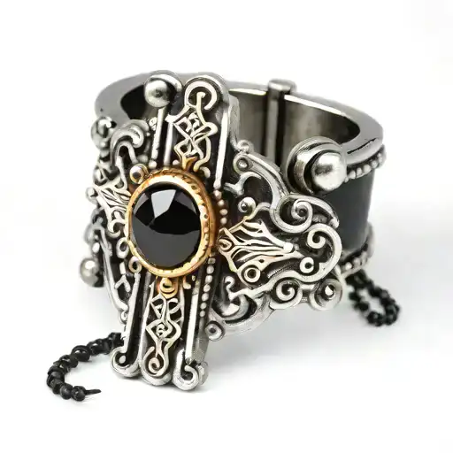 Black out line on a Finger ring of a rosary with the beads wrapped around the knuckles of the finger and the small cross tattoo design idea