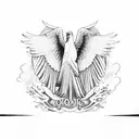 A minimalist design of three soaring eagles surrounding a majestic oak tree tattoo design idea