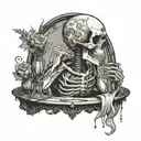 skull doing cocain in front of a mirror women sitting tattoo design idea