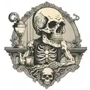 skull doing cocain in front of a mirror women sitting tattoo design idea
