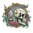skull doing cocain in front of a mirror women sitting tattoo design idea