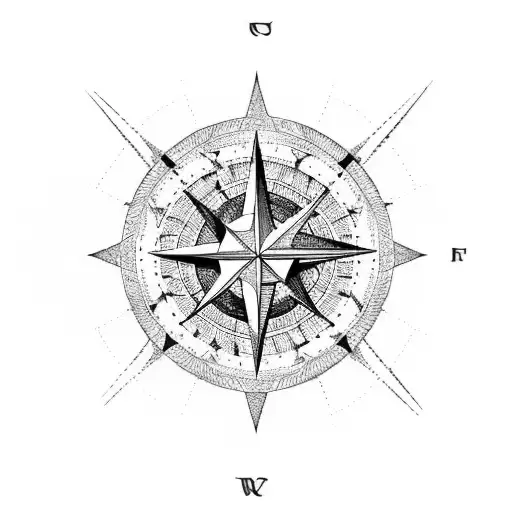 A detailed silhouette of a mountain range with a compass rose incorporated into the design tattoo design idea