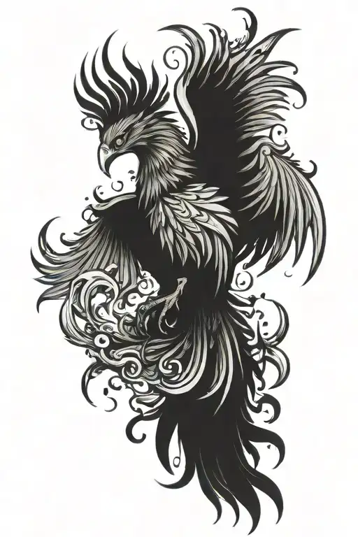 phoenix rising from ashes symbolizing overcoming PTSD tattoo design idea