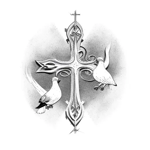 two birds, a cross, kairos tattoo design idea