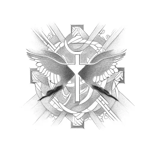 two birds, a cross, kairos symbol tattoo design idea