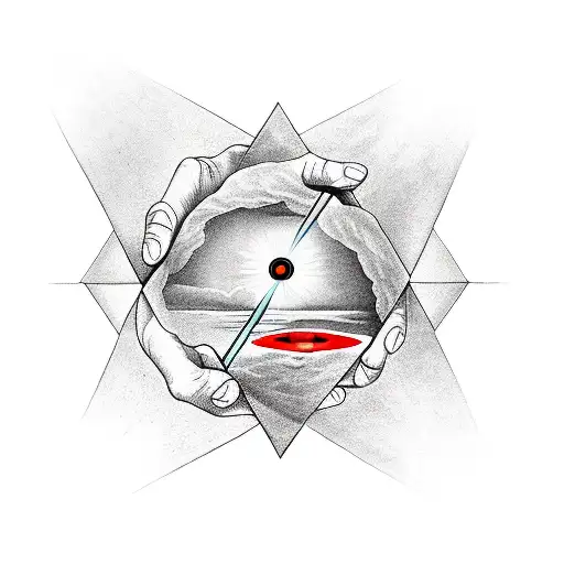 cross with the creation of adam hands above it and an eye in a triangle beneath it  tattoo design idea