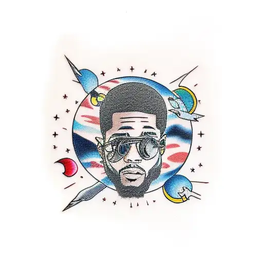 kid cudi sitting on the planet  tattoo design idea