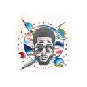 kid cudi sitting on the planet  tattoo design idea