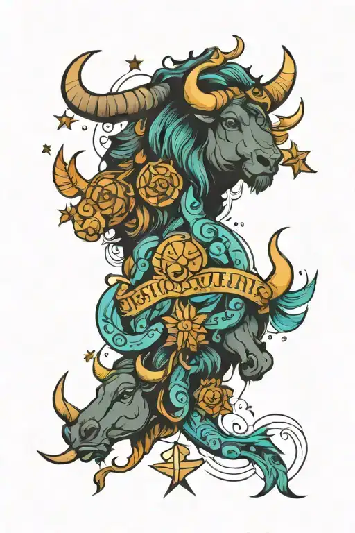 zodiac signs Taurus and Aquarius and Sagittarius and gemini tattoo design idea