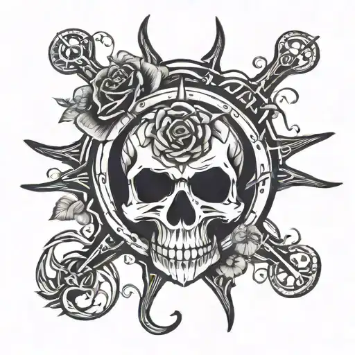 ship wheel rose skull tattoo design idea