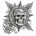 ship wheel rose skull tattoo design idea