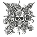 ship wheel rose skull tattoo design idea