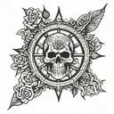 ship wheel rose skull tattoo design idea